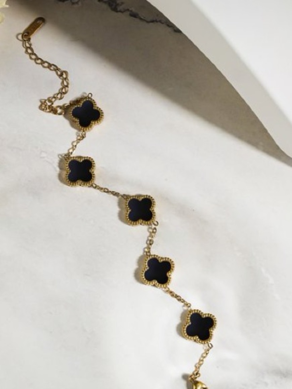 Gold stainless Clover Link Bracelet with Black Inlay - Women Jewelry - Picture 3 of 4